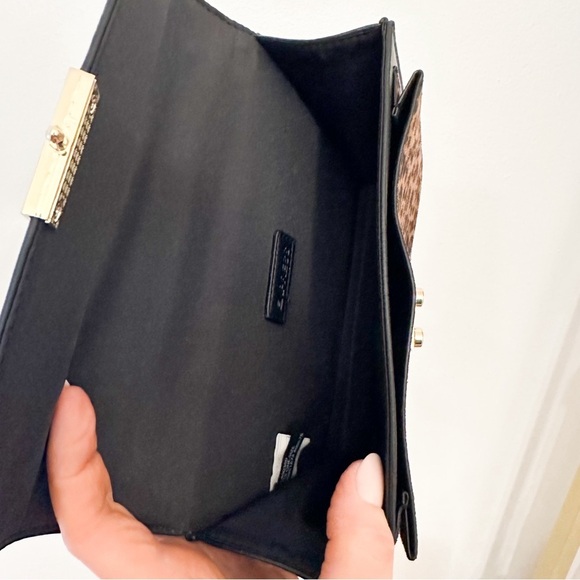 Express Animal Print Vegan Leather Flap Gold Chain Handbag Brown Black - Picture 10 of 10